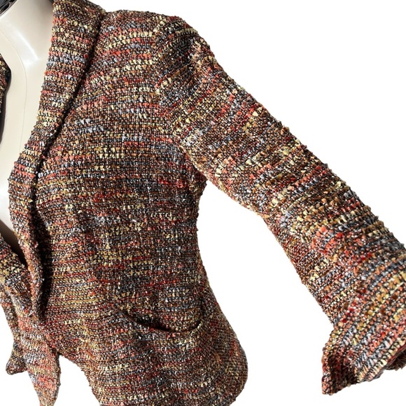 VINTAGE ETCETERA Brown Orange Speckled Tweed Blazer Jacket Women's Size 4 - Picture 5 of 16